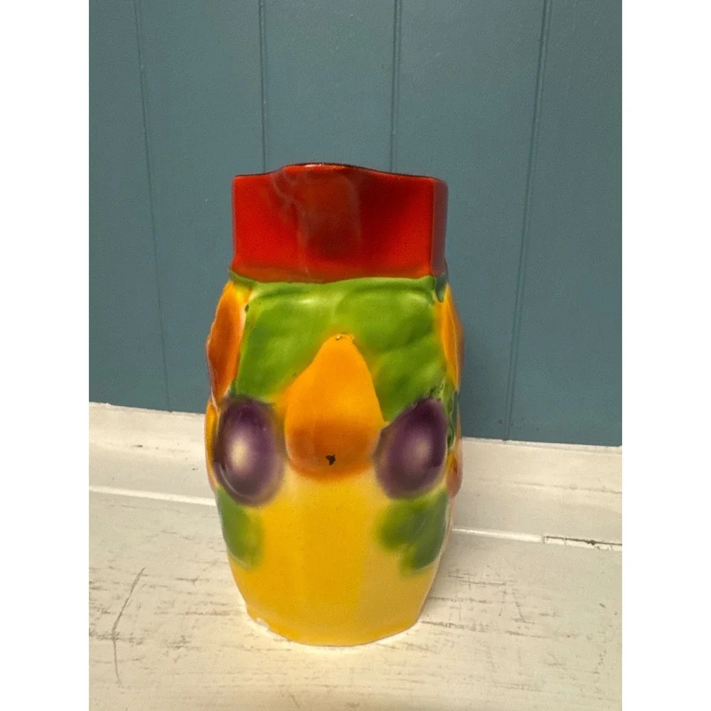 Ditmar Urbach Czechoslovakia Fruit Pitcher Vintage Ceramic Bern Red Yellow Grape